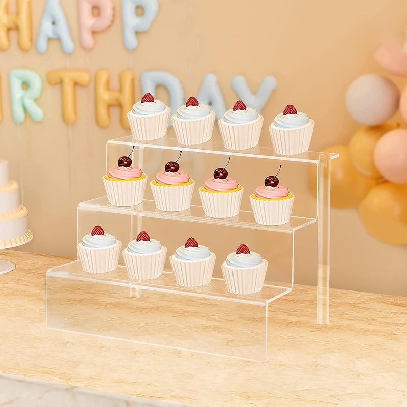 Creative Planet 3 Steps Acrylic Display Riser Shelf Cupcake Stand. Display for Showcase Decoration, Dessert Table, Spices Organizer, Funko Pop Toys, Figurines (Acrylic Display Riser Shelf, 1) - Image 4