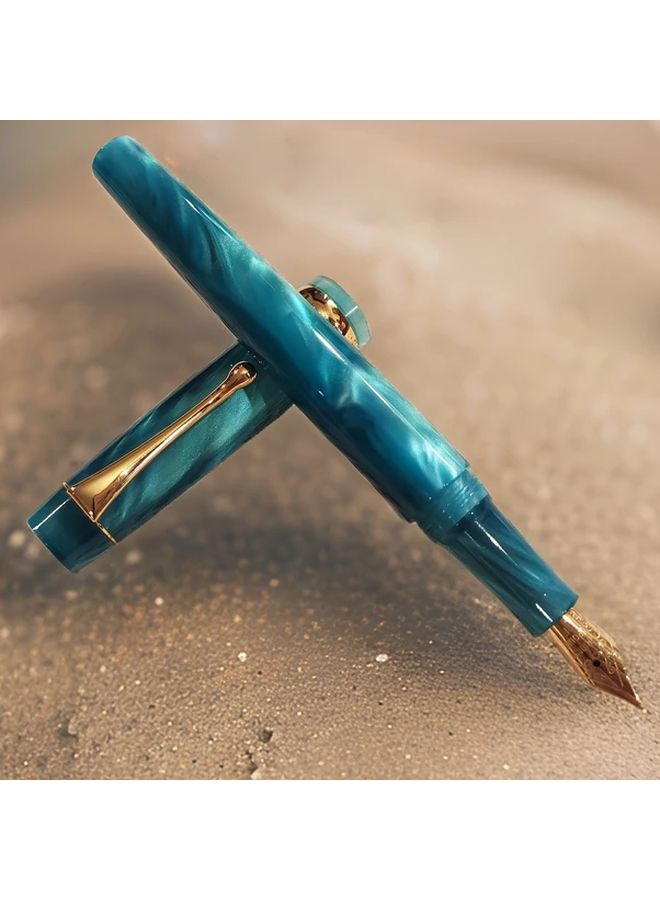 Classic Rotating Cap Fountain Pen Blue Coffee Resin Lightweight Celluloid For Adults Calligraphy - Image 5