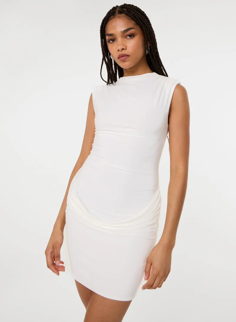 Pink Vanilla Shoulder Pad Ruched Front Mini Dress