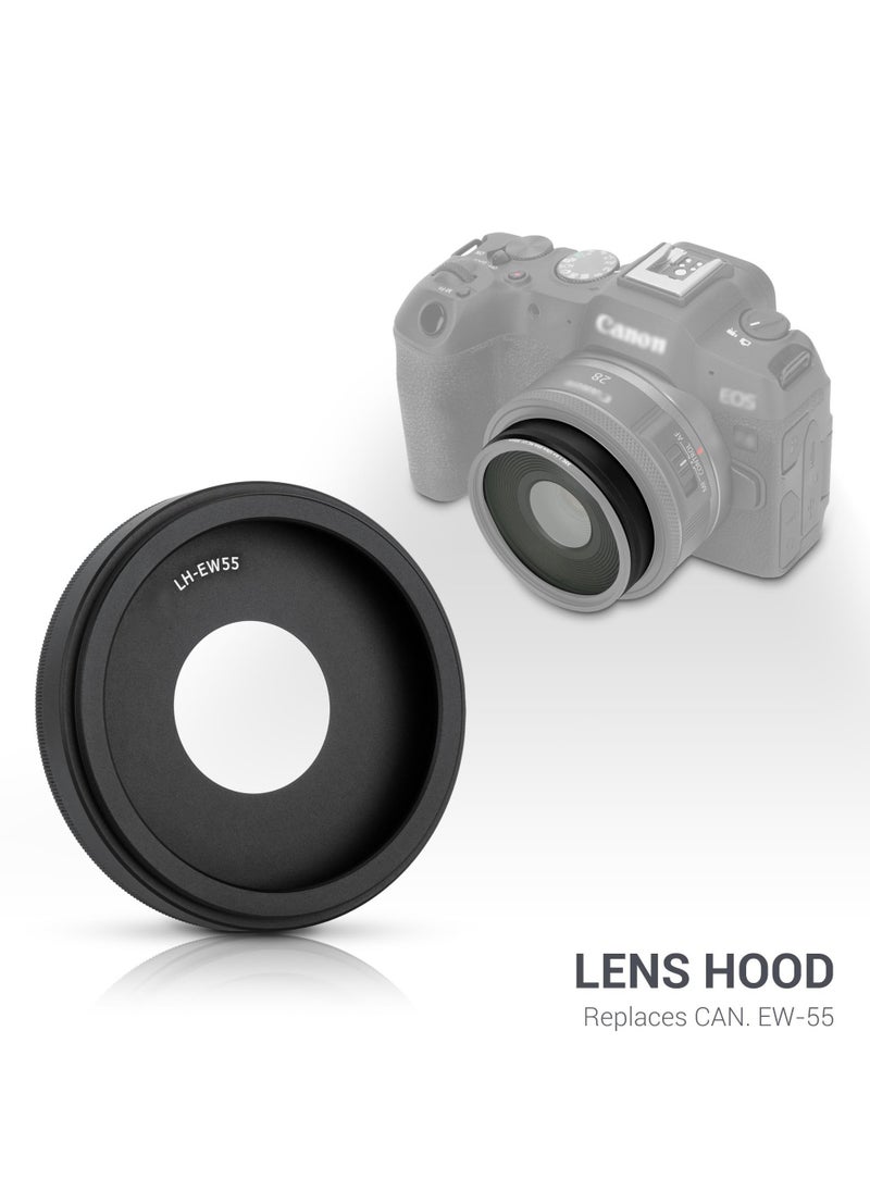 Excefore - Metal Round Lens Hood, Universal Collapsible Rubber Lens Hood Sun Shade, for Canon RF 28mm f/2.8 STM Lens, with Threaded Design Hood Cap, Replaces Canon EW-55 (55mm) - Image 1