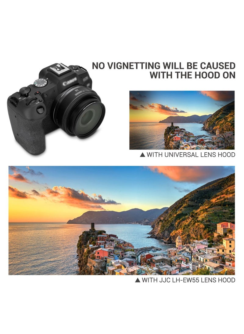 Excefore - Metal Round Lens Hood, Universal Collapsible Rubber Lens Hood Sun Shade, for Canon RF 28mm f/2.8 STM Lens, with Threaded Design Hood Cap, Replaces Canon EW-55 (55mm) - Image 1