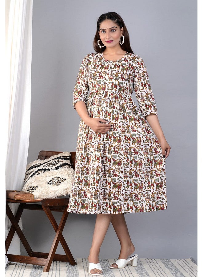 Jikonet Women's Cotton, Rayon Maternity Gown Feeding Kurti (261) (Medium, Print White) - Image 3