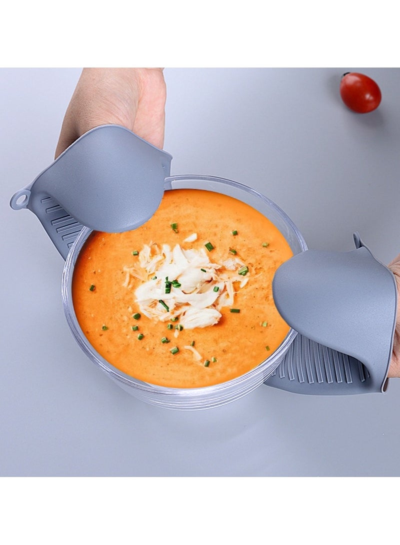 1 Pair Oven Mitts Silicone Heat Resistant Pinch Mitts Cooking Pinch Grips Pot Holder Potholder for Kitchen Non-slip Glove Shark Clips Grey  - Image 2