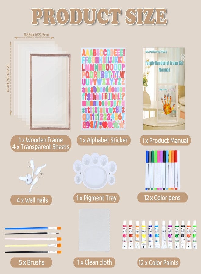 MLDWRONGYAOZ Family Handprint Frame Kit for 4 with 12 Colors &12 Pens,Fun DIY Craft Art Print Handprint Keepsake, Family Gifts for Christmas Mother's Father's Day Birthday Anniversary,Grandparent (Brown) - Image 3