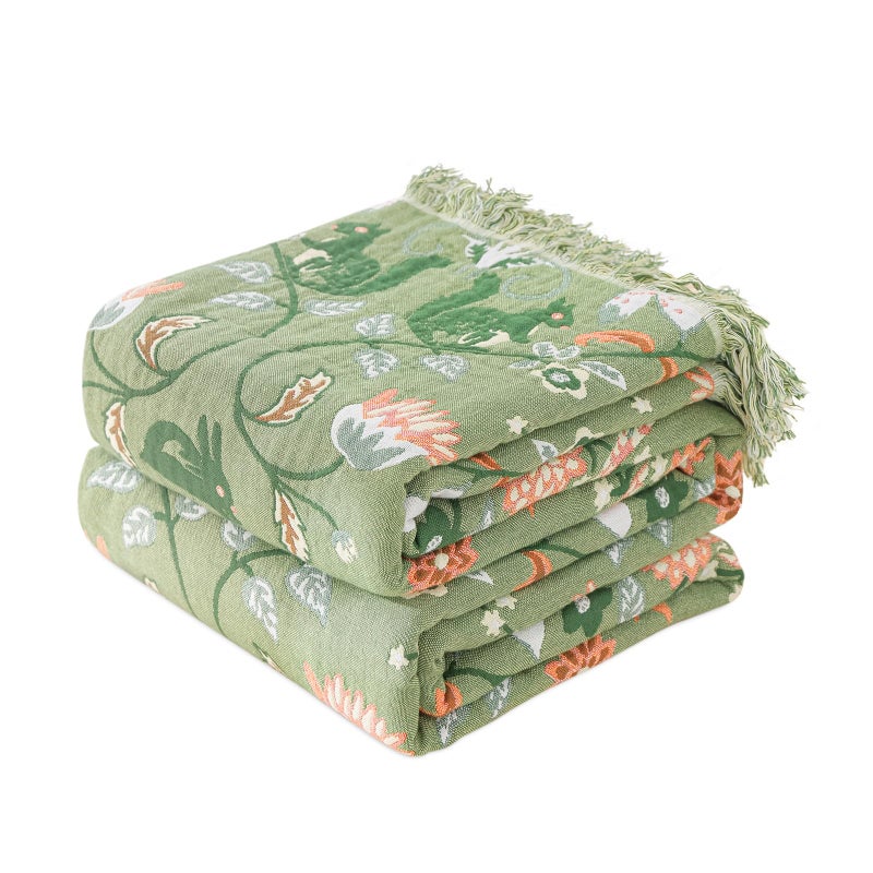 Boho Throw Blanket for Bed 100 Cotton Soft Lightweight Quilt Room Decor Green Bed BlanketsFloral Garden Embroidery Reversible All Season Twin Blankets for Sofa Couch Chair 6080