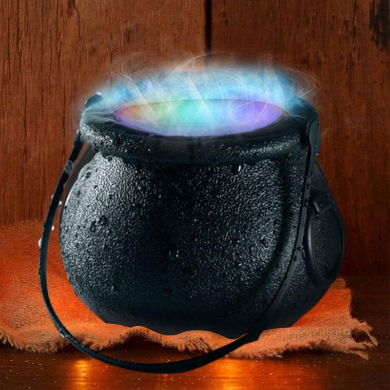 woobles Halloween Witch Cauldron Mist Maker Fogger, Black Led Light Jar Decors Geyser Pond Fog Punch Bowl for Christmas Party Home Room Decor (Black) (001) Black - Image 1