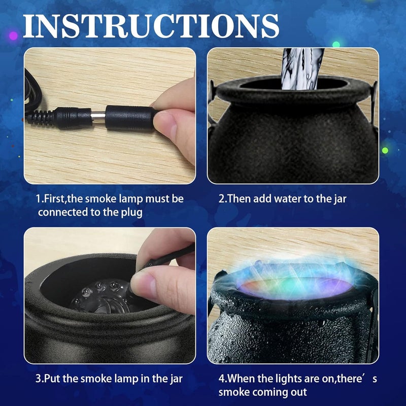 woobles Halloween Witch Cauldron Mist Maker Fogger, Black Led Light Jar Decors Geyser Pond Fog Punch Bowl for Christmas Party Home Room Decor (Black) (001) Black - Image 4