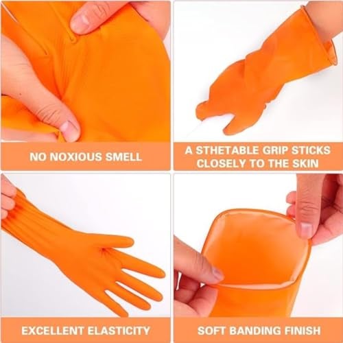 Padchaaya Rubber Cleaning Gloves | Reusable Gloves for Cleaning | Chemicals & Detergents Resistant | Pack of 2 |Heavy Duty Hand Gloves|Hand Gloves for Dish Washing, Gardening & Cleaning (Orange) - Image 3