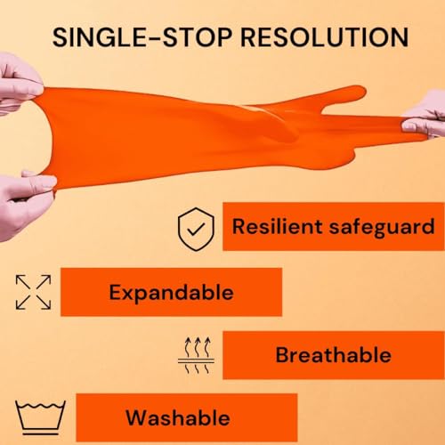 Padchaaya Rubber Cleaning Gloves | Reusable Gloves for Cleaning | Chemicals & Detergents Resistant | Pack of 2 |Heavy Duty Hand Gloves|Hand Gloves for Dish Washing, Gardening & Cleaning (Orange) - Image 5
