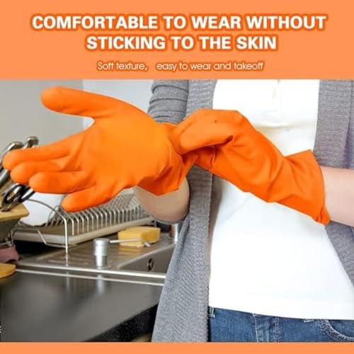 Padchaaya Rubber Cleaning Gloves | Reusable Gloves for Cleaning | Chemicals & Detergents Resistant | Pack of 2 |Heavy Duty Hand Gloves|Hand Gloves for Dish Washing, Gardening & Cleaning (Orange) - Image 4