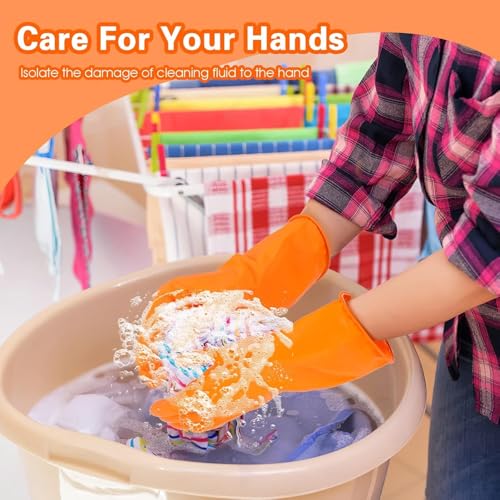 Padchaaya Rubber Cleaning Gloves | Reusable Gloves for Cleaning | Chemicals & Detergents Resistant | Pack of 2 |Heavy Duty Hand Gloves|Hand Gloves for Dish Washing, Gardening & Cleaning (Orange) - Image 2