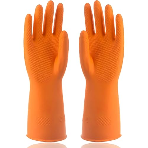 Padchaaya Rubber Cleaning Gloves | Reusable Gloves for Cleaning | Chemicals & Detergents Resistant | Pack of 2 |Heavy Duty Hand Gloves|Hand Gloves for Dish Washing, Gardening & Cleaning (Orange) - Image 1