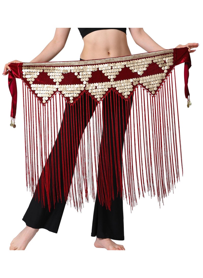 Zikra Womens Belly Dance Hip Scarf Tassel Skirt Fringe Wrap Rave Sequin for Costume Zumba Yoga Class Performance - Image 1