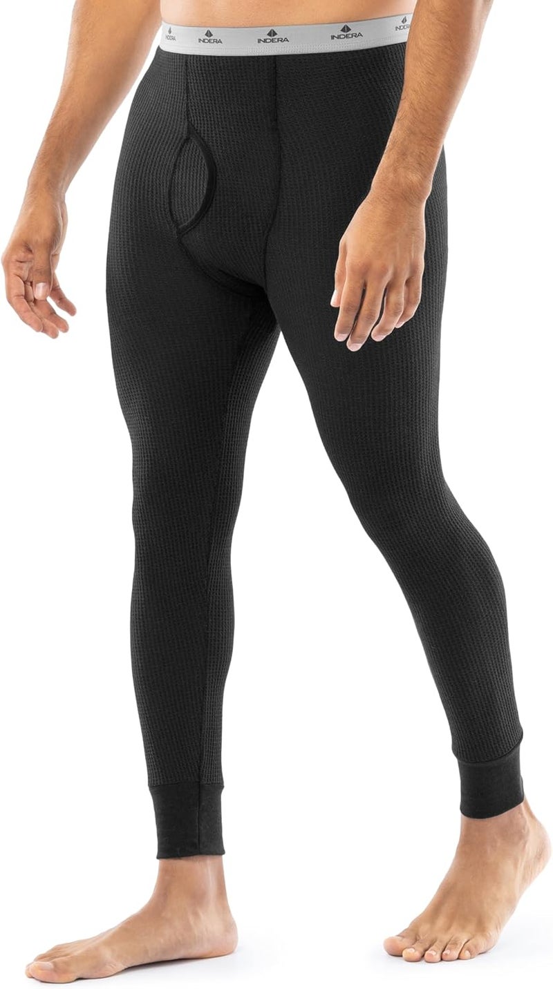 Indera Men's 65/35 Waffle Knit Thermal Pants - Black - Image 3