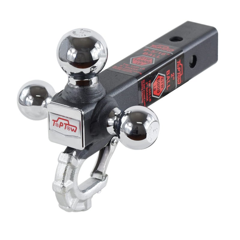 TOPTOW Trailer Hitch TriBall Hitch Mount with Beast Tow Hook Chrome Hitch Balls Fits 2inch Receiver