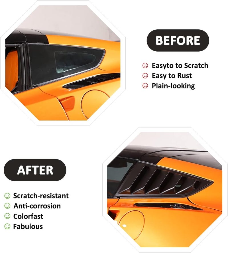 JONKOKO Car Rear Side Window Louvers for Chevrolet Corvette C7 2014-2019 - Matte Black - Image 2