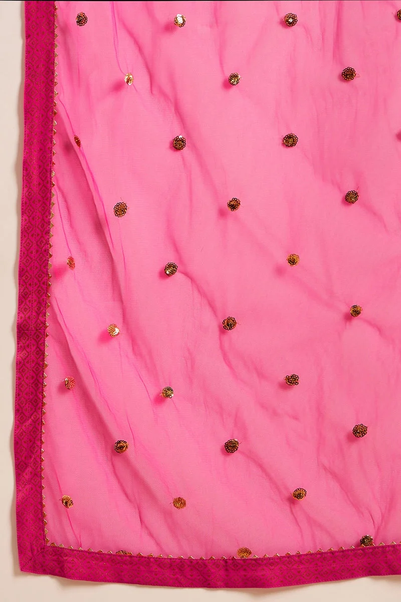 ZERESOUQ Pink Viscose Rayon Motifs Printed Straight 3-Piece Kurta Set