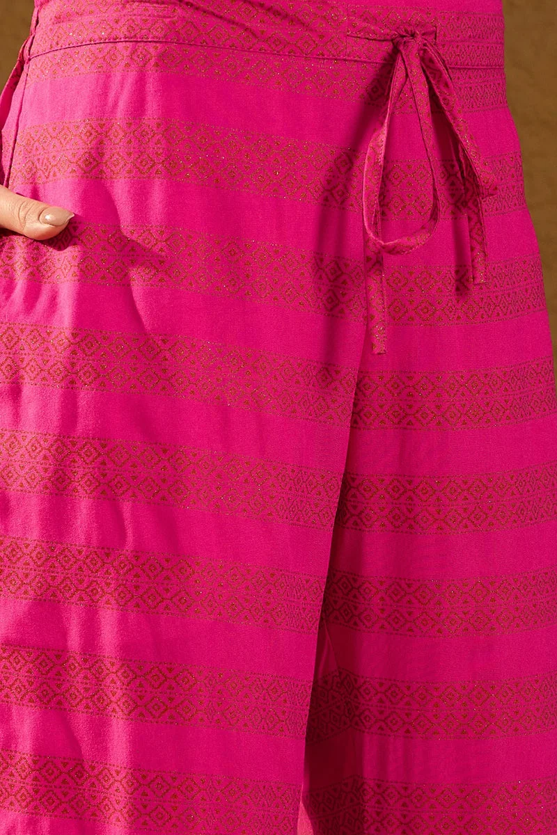 ZERESOUQ Pink Viscose Rayon Motifs Printed Straight 3-Piece Kurta Set