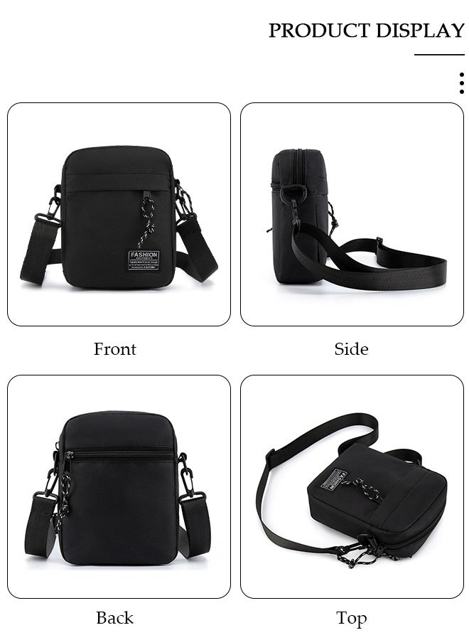 DUNISO حقيبة كتف للرجال مع حزام قابل للتعديل ومقبض علوي متعدد الطبقات وظيفية، حقيبة يد عصرية باللون الأسود - Image 5