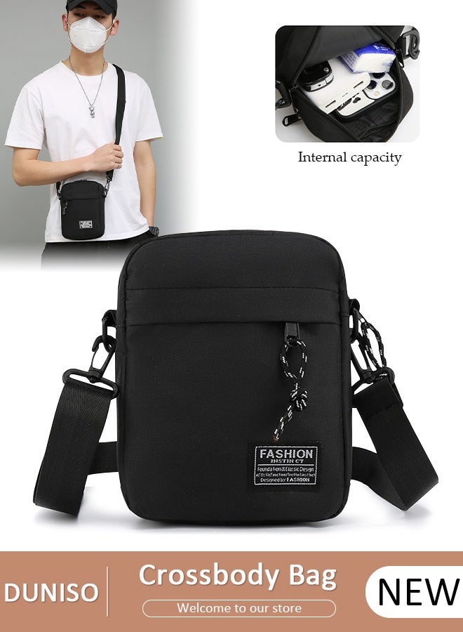 DUNISO حقيبة كتف للرجال مع حزام قابل للتعديل ومقبض علوي متعدد الطبقات وظيفية، حقيبة يد عصرية باللون الأسود - Image 1