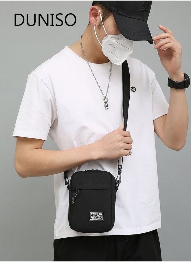 DUNISO - Mens Crossbody Bag Shoulder Bag with Adjustable Strap and Top Handle Multi-layer Functional New Trends Fashion Handbag Black - Image 1