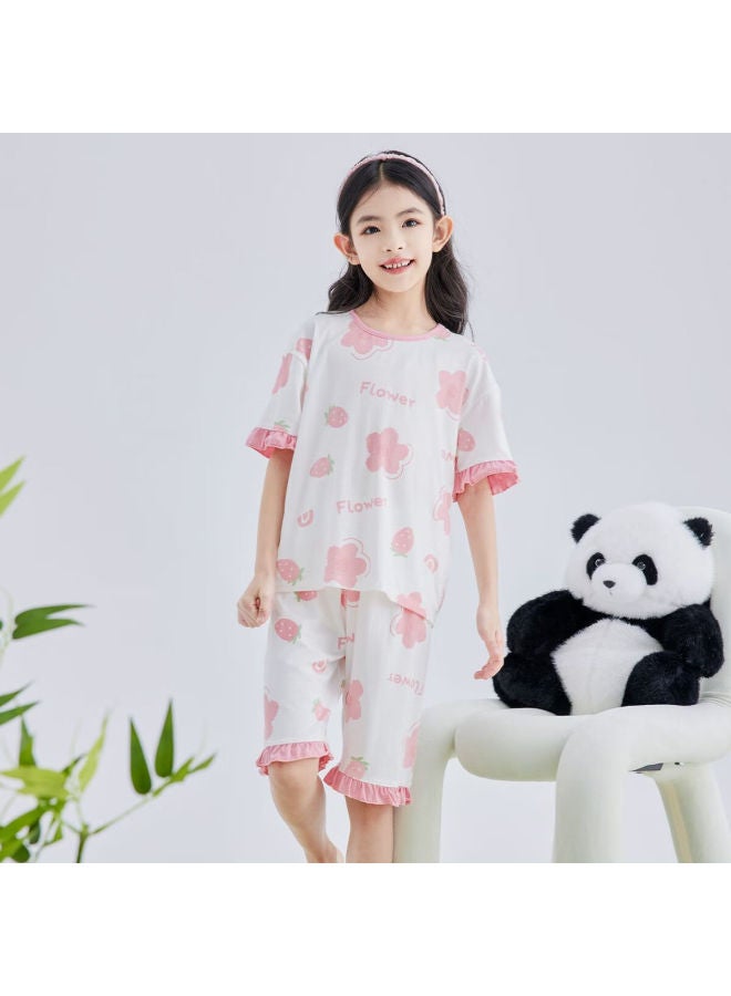 Deesha [7A Antibacterial Bamboo Fiber Series] Girls' Summer Short-Sleeve Shorts, Big Kids' Loungewear, Skin-Friendly Pajamas - Image 1