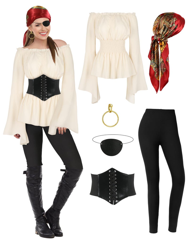 CICOCI Pirate Costume For Women With Accessories Renaissance Blouse Top Belt Headscarf Full Outfits Halloween Costume - Image 1