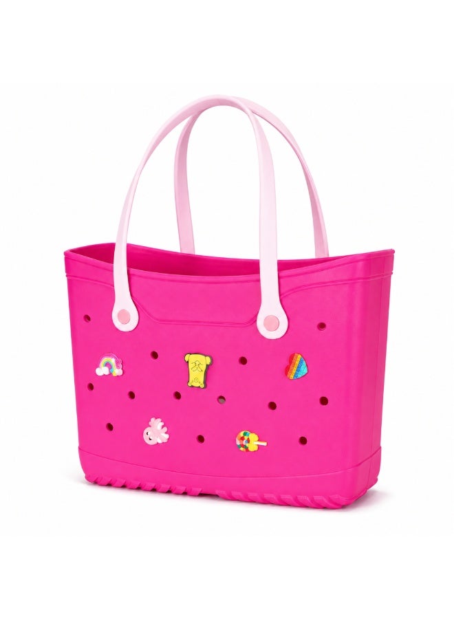 VELMORE 35×11×26cm cm EVA Rubber Beach Tote Bag with 5 Summer Charms | Waterproof, Durable & Easy-to-Clean | Spacious Summer Beach Bag for Women & Family - Image 2