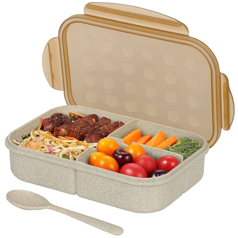 Mayatra's Wheat Straw Fiber Lunch Box, 3 Compartment Tiffin Box with Spoon for Men Women Kids (Multipurpose) - Image 1