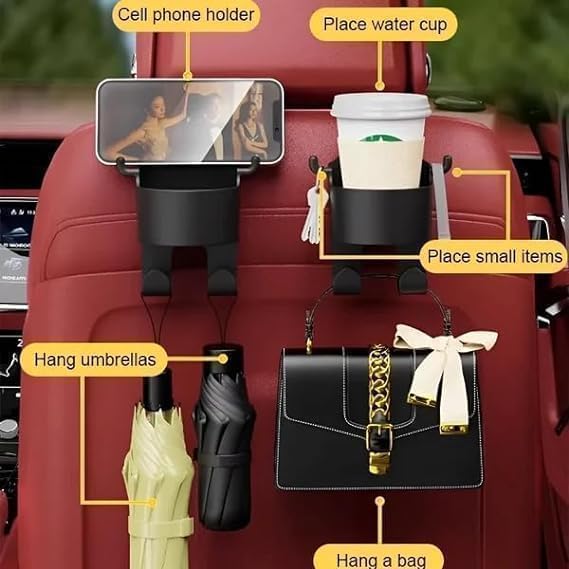 PRETOX 3 in 1 Multi-Functional Hook for Car Seat, Car Headrest Hidden Cup Hook Holder, Storage Organizer Hanger, Headrest Hooks, Drink Cup Holder with Hook, Car Travel Accessories 2 PCS - Image 5