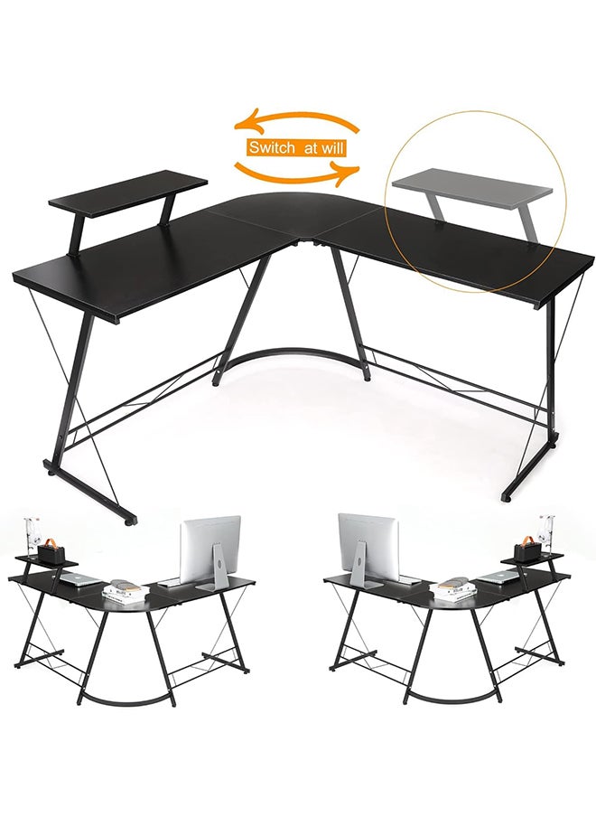 SKY-TOUCH - L Shaped Computer Desk: Sleek Design, Large Workspace, and Effortless Assembly for Your Home Office (Black, L129 * W46 * H71 cm) - Image 1