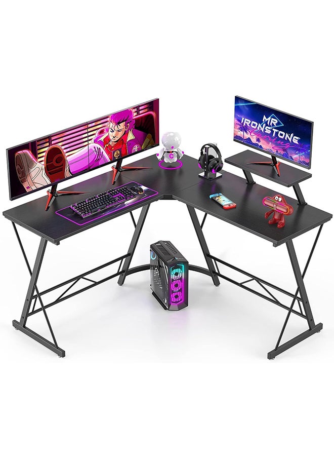 SKY-TOUCH - L Shaped Computer Desk: Sleek Design, Large Workspace, and Effortless Assembly for Your Home Office (Black, L129 * W46 * H71 cm) - Image 1