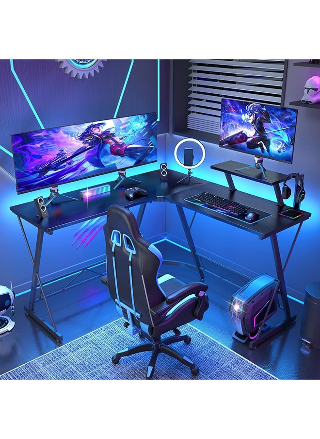 SKY-TOUCH - L Shaped Computer Desk: Sleek Design, Large Workspace, and Effortless Assembly for Your Home Office (Black, L129 * W46 * H71 cm) - Image 1
