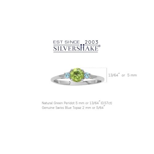 Silvershake خاتم فضة 925 مطلي بالذهب الأبيض مع بيريدوت طبيعي صغير وتوباز سويسري أزرق بحجم 5 - Image 3
