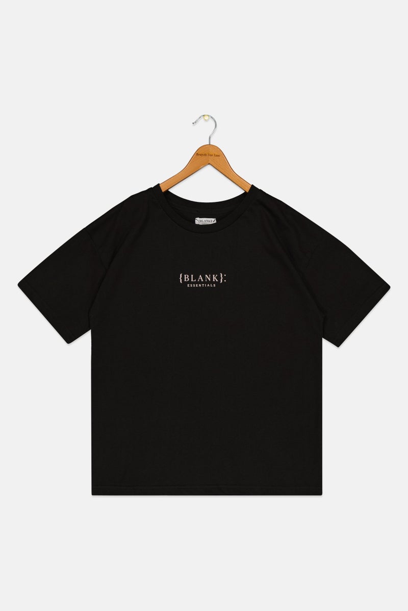 Blank Essentials تي شيرت قصير الأكمام بألوان سوداء للأطفال الأولاد مع شعار العلامة التجارية - Image 2