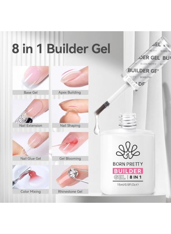 BORN PRETTY Builder Gel for Nails8in1 Clear Builder Nail Gel for Nail Apex and Gel Extension StrengthenerNail GLue Gel Hard Gel Base Rhinestone Nail Glue Gel in a Bottle 15ml - Image 4