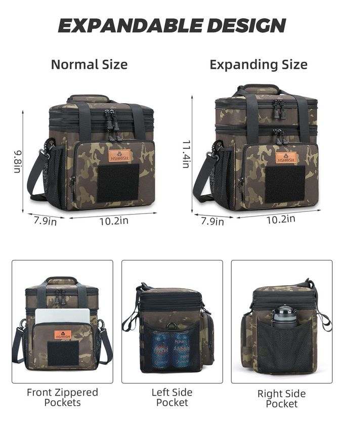 HSHRISH Expandable Large Tactical Lunch Box for Adults, Durable Insulated Lunch Bag with Lots of Storage Space, Cooler Bag for Men Women Work Outdoor Picnic Trips,15L - Image 2