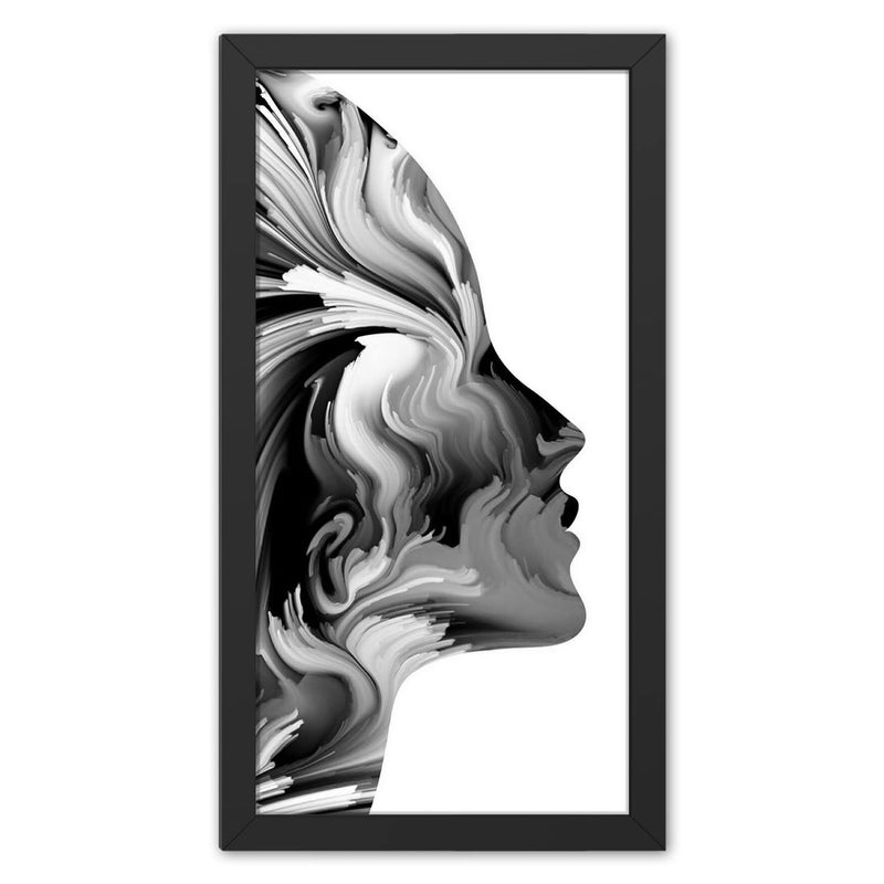 Ritwikas Lucid Black And White Shade Women Face Digital Reprint Abstract Wall Art Painting with Black Frame Size 75 x 135 inch Set of 1 Multi Color