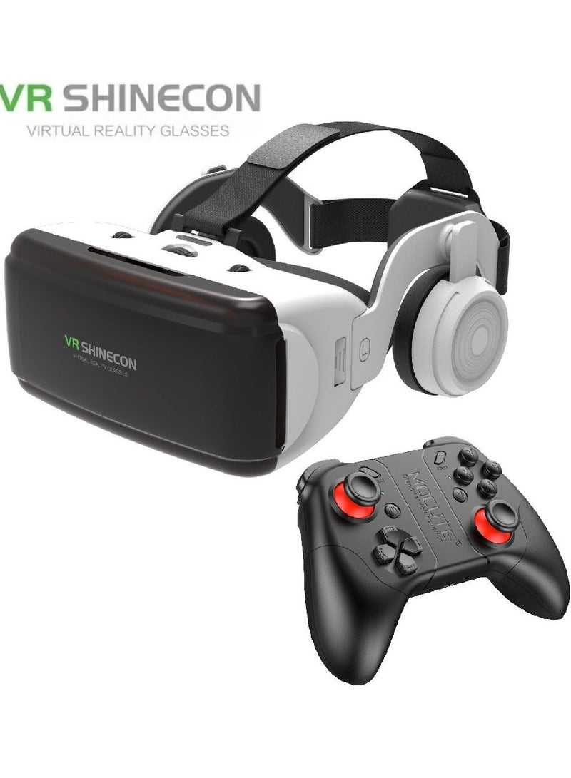 Classic VR Goggles VR SHINECON 3D Virtual Reality Glasses+Controller Headset Version VR Glasses for TV, Movies & Video Games Compatible with iOS & Android Smartphone within 4.7-6.1inch Screen Phone, Blu-Ray Lenses Eye Protected, Soft & Comfortable Adjustable Distance, IMAX Giant Screen/Panoramic Roaming/ Immersive Games