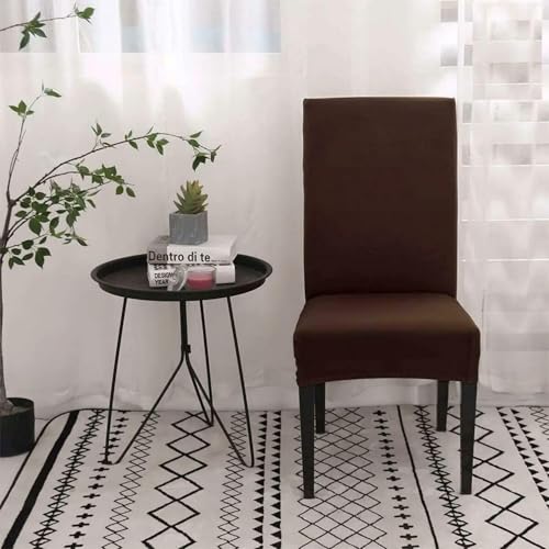 Outlay Home Spandex Dining Chair Covers, Solid Plain Stretchable, Set of 6, Standard Size (Coffee) - Image 3
