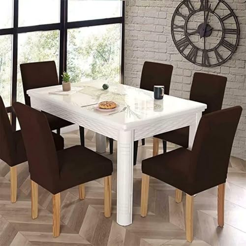 Outlay Home Spandex Dining Chair Covers, Solid Plain Stretchable, Set of 6, Standard Size (Coffee) - Image 2