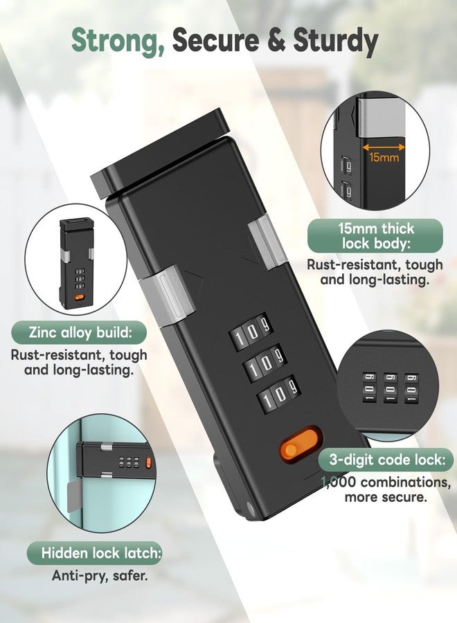 MeBantoo 90 Degree Barn Door Combination Lock, 3 Digit Password Keyless Home Security Lock for Kitchen Cabinet, Drawer, Locker, Sliding Closet Doors - Sturdy and Practical Gate Latch (1, Black) - Image 3