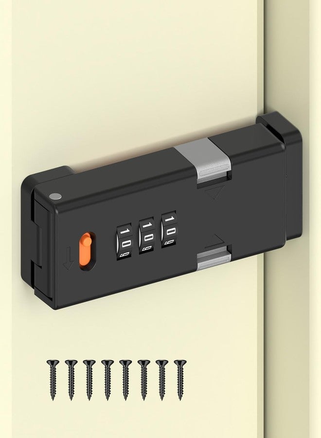 MeBantoo 90 Degree Barn Door Combination Lock, 3 Digit Password Keyless Home Security Lock for Kitchen Cabinet, Drawer, Locker, Sliding Closet Doors - Sturdy and Practical Gate Latch (1, Black) - Image 1