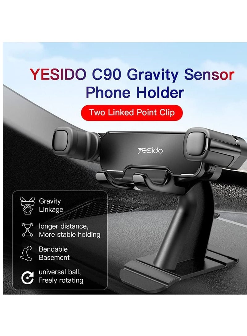Yesido C90 Car Gravityt Mount Cell Phone Holder Vertical&Horizontal Gravity for iPhone 11/11Pro/11Pro Max/Xs X XR 6S 7 Plus 8 All Samsung Mobiles/All Xiaomi Mobiles - Image 2