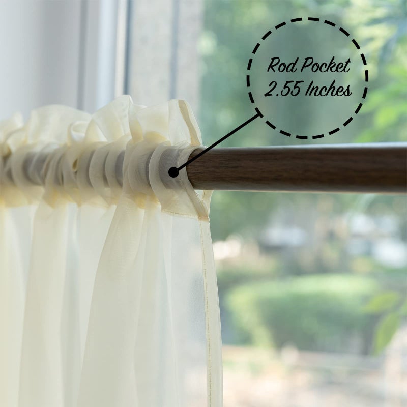 PearAge Beaded Sheer Valance Curtains for Living Room,Rod Pocket Farmhouse Window Valance, Bead Trim Tassel Voile Sheer Curtain Valance for Bedroom Bathroom Cafe 51x24 Inches (Beige) 1PC - Image 4