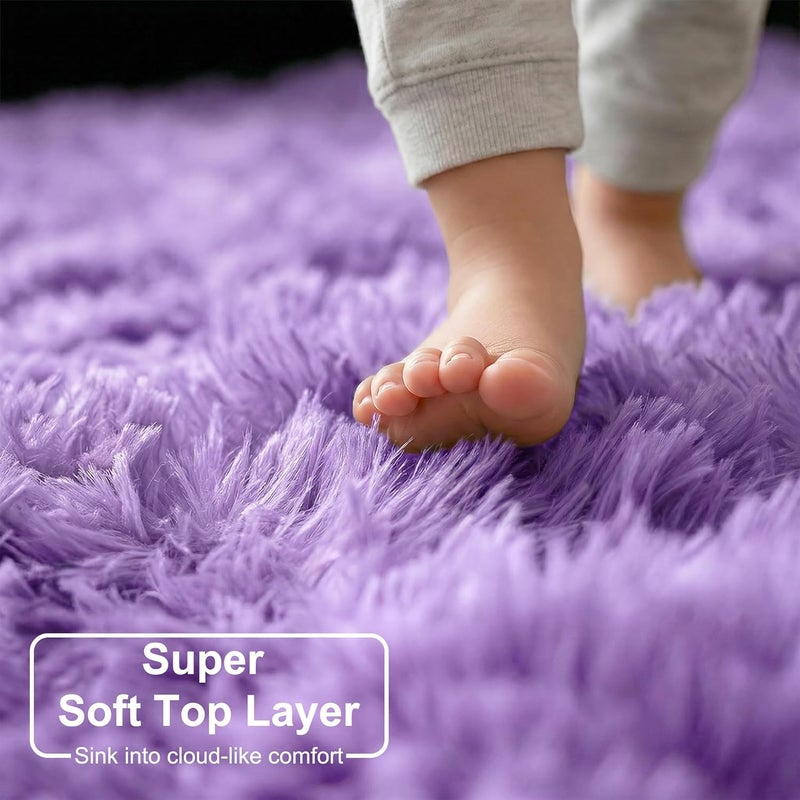 Amdrebio Purple Area Rugs for Girls Bedroom,5x8 Rug,Fluffy Shag Rug for Living Room,Thick Furry Rugs for Kids Room,Shaggy Throw Rug for Nursery,Playroom,Kawaii Fuzzy Plush Carpet,Cute Room Decor for Baby - Image 4
