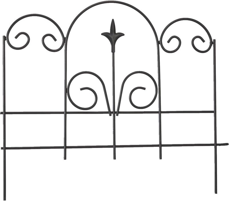 Panacea Decorative Border Fence with Finial - Black Metal Garden Edge