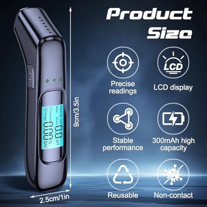 rayihni Breathalysers, Alcohol Breathalyzer Tester UK with HD LCD Digital Display, Portable Breathalyzer, Non-contact Grade Accuracy Alcohol Testing Kits With 2nd Generation Asic Smart Chip for home - Image 3