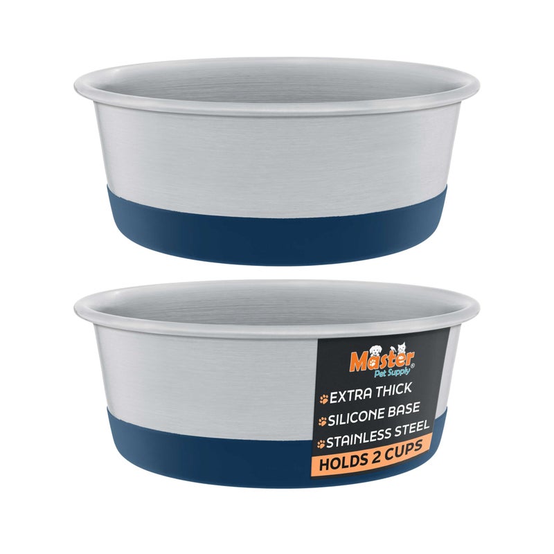 Master Pet Supply Stainless Steel Dog Bowls Set of 2 with Extra Thick Silicone Base - 2 Cup (16 oz) Navy Blue, Non-Slip, Dishwasher Safe Metal Bowls, Pet Dog Food Bowl for Dogs, Cats, Anti Rust - Image 1