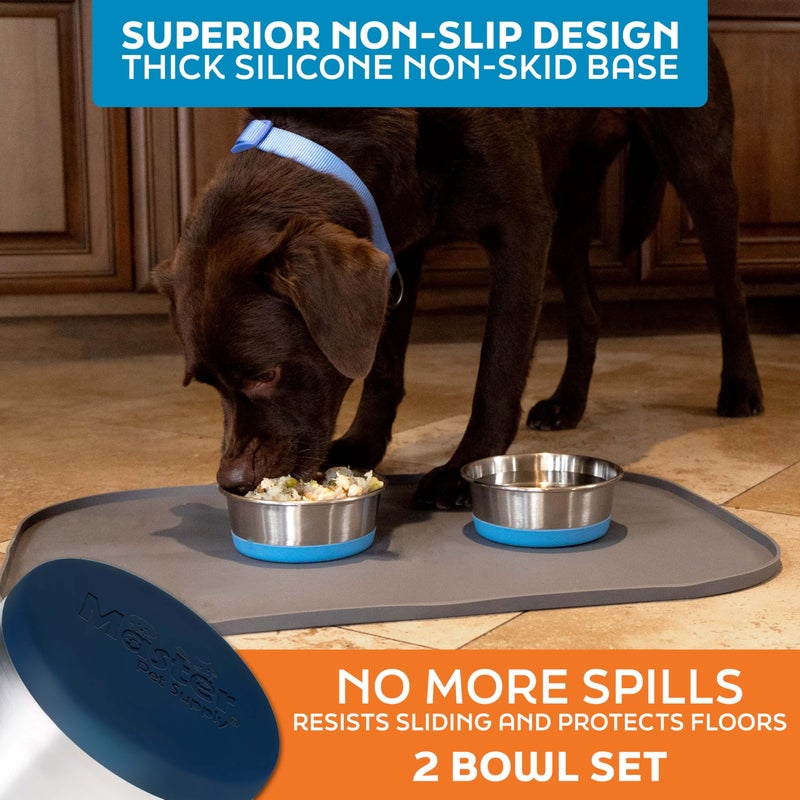 Master Pet Supply Stainless Steel Dog Bowls Set of 2 with Extra Thick Silicone Base - 2 Cup (16 oz) Navy Blue, Non-Slip, Dishwasher Safe Metal Bowls, Pet Dog Food Bowl for Dogs, Cats, Anti Rust - Image 4